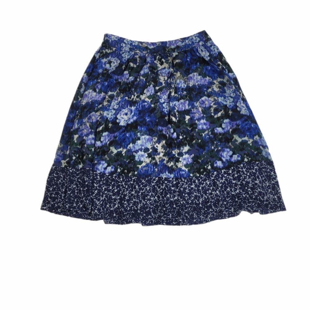 ADRIANNA PAPELL skirt blue‎ watercolor floral with pockets 14